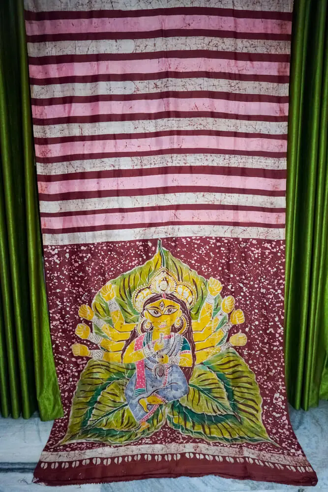 Hand Painted Durga Momchitra Saree (Pure Mulberry Silk)