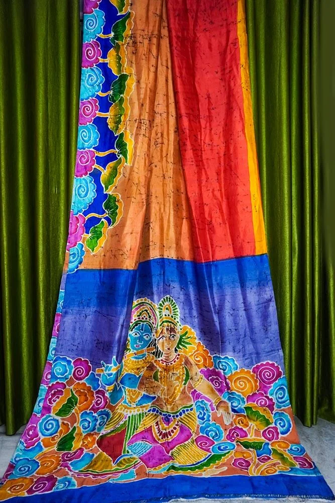 Multi Coloured Floral Radha Krishna Momchitra Saree