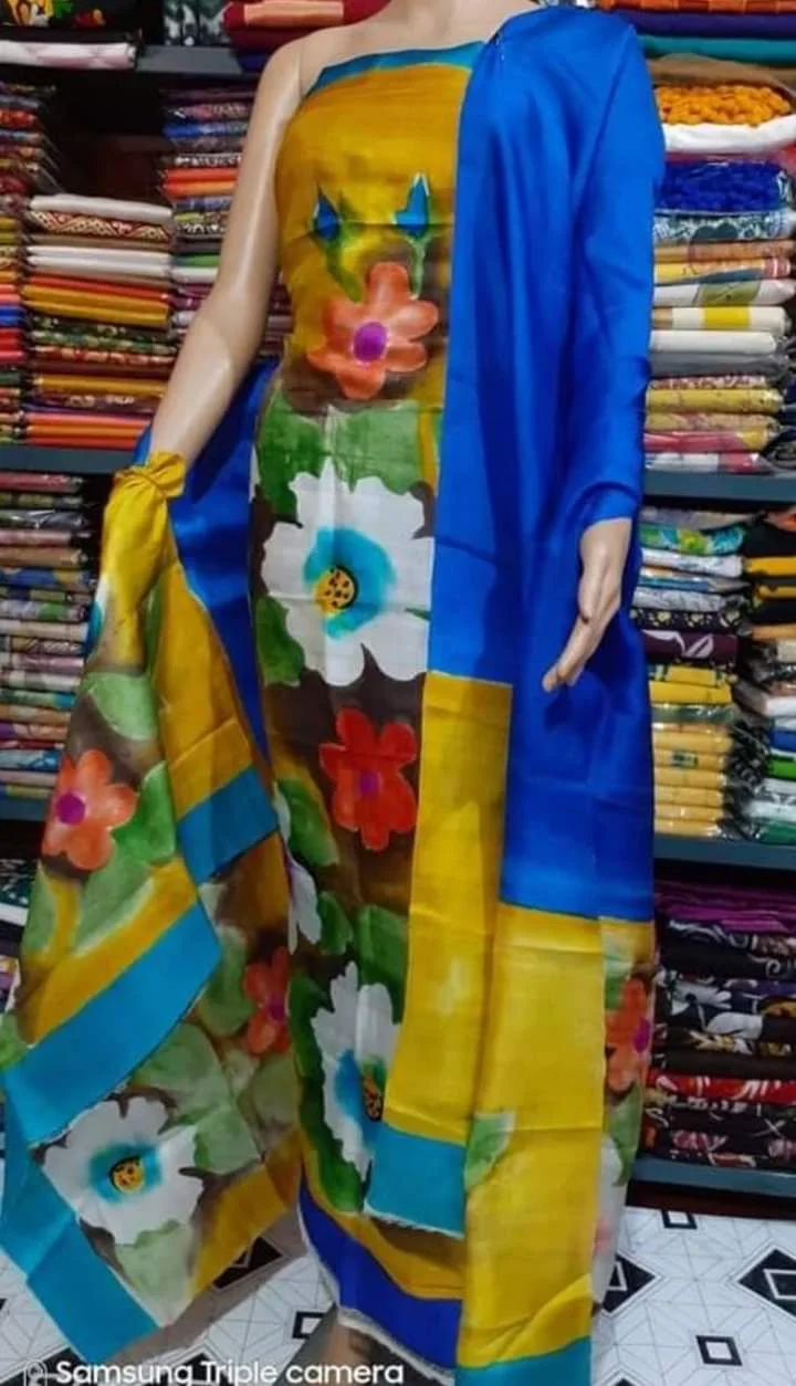 Silk Salwar Suit –  Multicolour Flower Leaf Motif