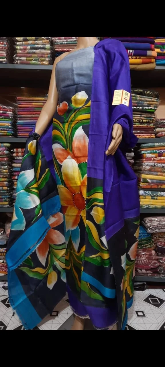 Silk Salwar Suit – Multicolour Flower Motif