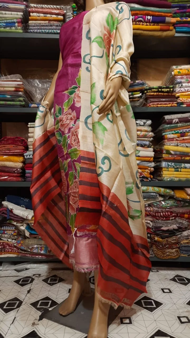 Silk Salwar Suit – Rani Colour Rose Motif