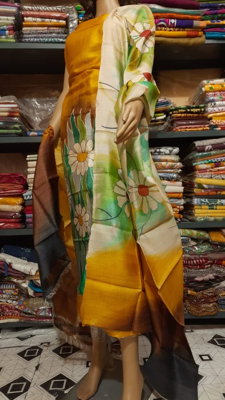 Silk Salwar Suit – Yellow Flower Motif